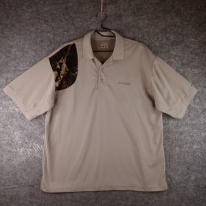 Columbia PHG Polo Shirt Mens L Beige Vented Padded Shoulder Short Sleeve